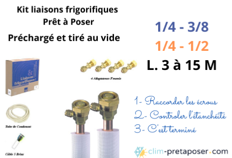 Kit liaisons frigorifiques flares complet préchargé et tiré au vide 3/8-5/8-1/4-1/2-1/4-3/8 -  EID