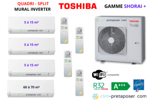 Climatiseur TOSHIBA SHORAI + RAS-4M27U2AVG-E et 3 x RAS-M05J2KVSG-E-E et 1 RAS-B22J2KVSG-2 X RFLARE3812