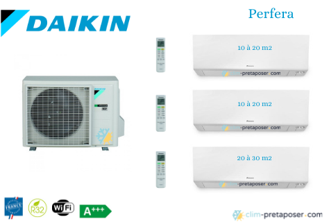 Climatiseurs réversibles DAIKIN 3MXM40A9 + 2xCTXM15R+1x FTXM25R- PERFERA