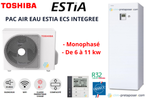 Pompe  chaleur air eau TOSHIBA Estia ECS Intgr DUO