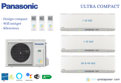 Climatiseur réversible tri-split Ultra-compacte CU-3Z68TBE-2xCS-MTZ16WKE+1X CS-TZ35WKEW PANASONIC