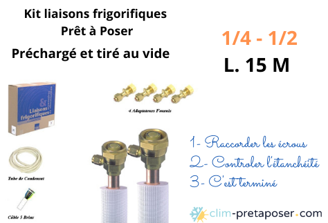 Kit liaisons frigorifiques flares complet préchargé et tiré au vide 15KPS1412