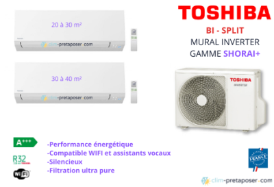 Climatiseur réversible bi split SHORAI Toshiba RAS-B13J2KVSG-E - RAS-B10J2KVSG-E-RAS-2M18U2AVG-E 