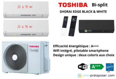 Climatisation réversible bi split TOSHIBA SHORAI EDGE BLACK ET WHITE RAS-2M14G3AVG-E-2xRAS-B10G3KVSGB-E Noire ou  RAS-2M14G3AVG-E-2xRAS-B10G3KVSG-E Blanche
