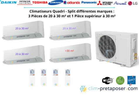 Climatiseur quadri split pour 3 pices de 20  30 m et 1 pice suprieur  30 m