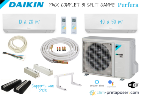 Pack complet prêt à poser PERFERA DAIKIN bi split 2MXM68A9-FTXM20R-FTXM42R