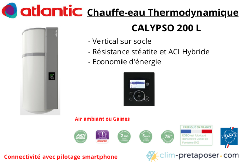 Chauffe eau Thermodynamique 200L ATLANTIC Egéo Air Ambiant Vertical sur  Socle