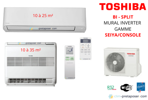 Climatiseurs 1 Console + 1 Split  Réversible Double Flux Toshiba  RAS-2M18U2AVG-E+ RAS-B13J2FVG-E+ RAS-B10J2FGV-E