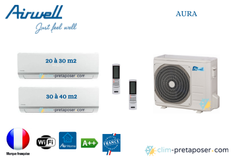 Clim réversible Bi-split Airwell AURA YDZC218-AW-HDLW009-N91-AW-HDLW012-N91