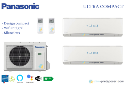 Climatiseur réversible bi split Ultra-compacte CU-2Z35TBE+2xCS-MTZ16WKE-PANASONIC