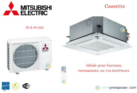 Climatiseur Cassette 600x600-MITSUBISHI-SLZ-M35FA2-SUZ-M35VA-avec sous façade et télécommande comprise