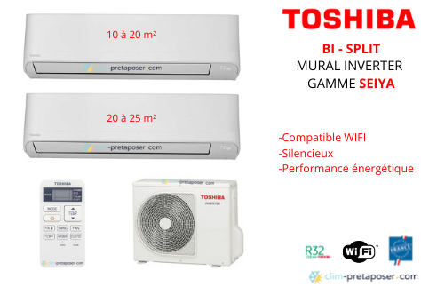 Climatiseur bi split SEIYA Toshiba RAS-2M14U2AVG-E+1xB07J2KVG-E+1xB10J2KVG-E-