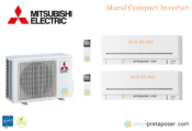 Climatiseur réversible bi split Mural Compact Mitsubishi MXZ-2F33VF3- 2x MSZ-AP20VGK