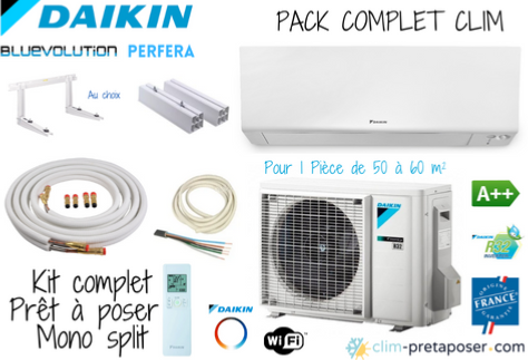 Pack complet clim prêt à poser mono split DAIKIN PERFERA FTXM50A-RXM50A