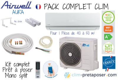 Pack complet clim prêt à poser mono split AIRWELL AURA