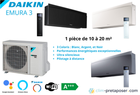 Climatisation réversible DAIKIN FTXJ20AW9-RXJ20A9-R32 EMURA 3 Coloris Unités EMURA Coloris BLANC