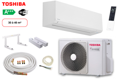 Pack complet clim mono split prêt à poser TOSHIBA SHORAI EDGE RAS-13J2AVSG-E1-RAS-B13G3KVSG-E