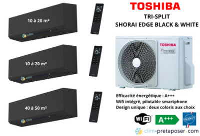 Climatisation réversible tri split TOSHIBA SHORAI EDGE BLACK RAS-3M26G3AVG-E-2xRAS-B07G3KVSGB-E-RAS-B16G3KVSGB-E