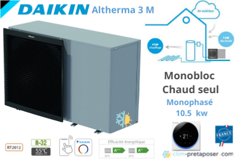 Pompe à chaleur AIR EAU Monobloc DAIKIN ALTHERMA 3 M Chaud seul Monophasé EDLA11D3V3, Carte WLAN Connectivité Pas de carte WLAN Connectivité, Soupape antigel vendu par 2 Pas de Soupape antigel vendu par 2