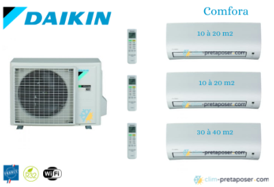 Climatiseur tri split DAIKIN 3MXM68A9-2x-FTXP20N9-1xFTXP35N9 Comfora