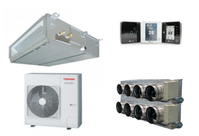 Climatisation Gainable kit complet surface 140 m² à 180 m² Etage -TOSHIBA, 3 grilles design Composition pack classique, Thermostats couleur Thermostat AIRZONE Couleur Blanc