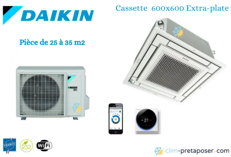 Climatiseur Cassette 4 voies 600x600-DAIKIN-FFA25A9-RXM25R9 Coloris MADOKA Télécommande filaire MADOKA BLANCHE