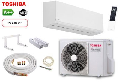 Pack complet clim mono split prêt à poser TOSHIBA SHORAI EDGE RAS-24J2AVSG-E1-RAS-B24G3KVSG-E