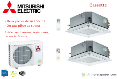 Climatiseur Bi-Cassette 4 voies 600x600 Mitsubishi-MXZ-2F33VF3-2xSLZM25FA-Sous façades et