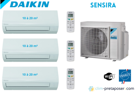 Climatisation réversible tri split DAIKIN SENSIRA 3MXF52A9-3xCTXF20F