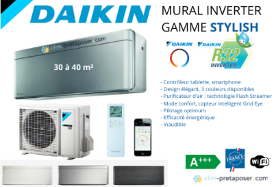 Climatisation réversible DAIKIN FTXA35CS-RXA35A8 STYLISH Coloris Argent