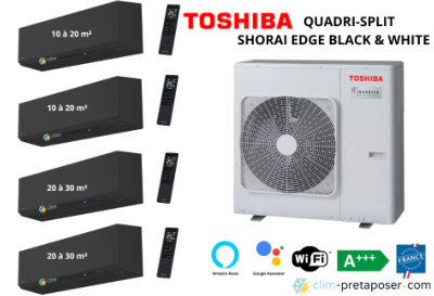 Climatisation réversible quadri split TOSHIBA SHORAI EDGE RAS-4M27G3AVG-E-2xRAS-B07G3KVSGB-E-2xRAS-B10G3KVSGB-E-