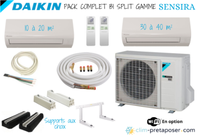 Pack complet prêt à poser bi split DAIKIN SENSIRA 2MXF50A-CTXF35F-CTXF20F