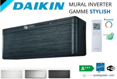 Climatisation réversible DAIKIN FTXA20BT-RXA20A8 STYLISH Coloris Noir aspect bois