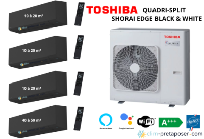 Climatisation réversible quadri split TOSHIBA SHORAI EDGE RAS-4M27G3AVG-E-3xRAS-B07G3KVSGB-E-RAS-B16G3KVSGB-E