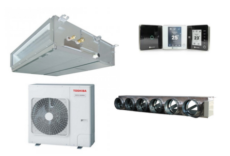 Pack complet climatiseur Gainable maison 100 m² à 120 m² TOSHIBA 4 chambres, GRILLE DESIGN Composition pack classique, Thermostats couleur Thermostat AIRZONE Couleur Blanc