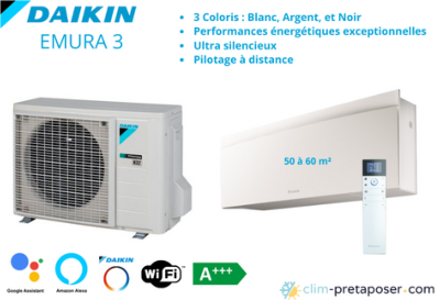 Climatisation réversible DAIKIN FTXJ50AW-RXJ50A-R32 EMURA 3, Coloris Unités EMURA Coloris BLANC