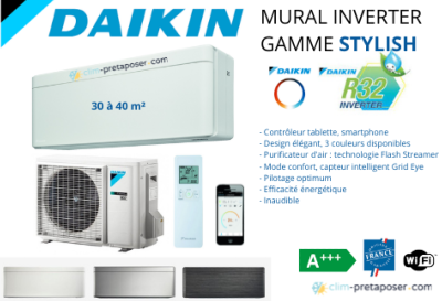 Climatisation réversible DAIKIN FTXA35CW-RXA35A8 STYLISH Coloris Blanc