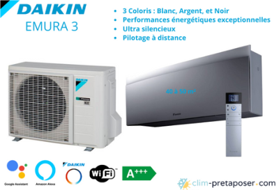 Climatisation réversible DAIKIN FTXJ42AW-RXJ42A-R32 EMURA 3, Coloris Unités EMURA Coloris ARGENT