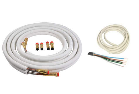 Kit liaisons frigorifiques flares complet préchargé et tiré au vide avec raccords à clapet de sécurité 1/4-3/8