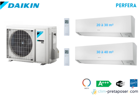 Climatiseur réversible bi split DAIKIN Perfera-2MXM68A9-FTXM25A-FTXM35A-